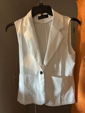 White Collared Vest - L